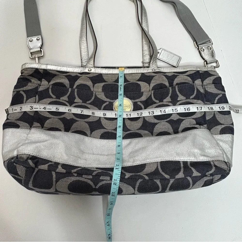 Coach Denim Signature Stripe Tote Weekender Diaper Bag F17443 Large Shoulder Bag